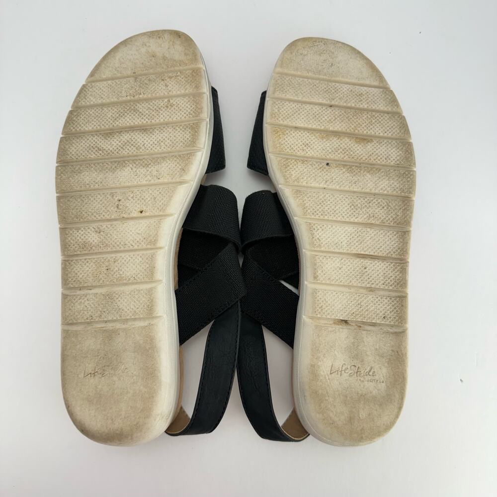 LifeStride Velocity 2.0 Black Slingback Elastic Strap Faux Leather Sandals Sz 10 - Picture 4 of 7